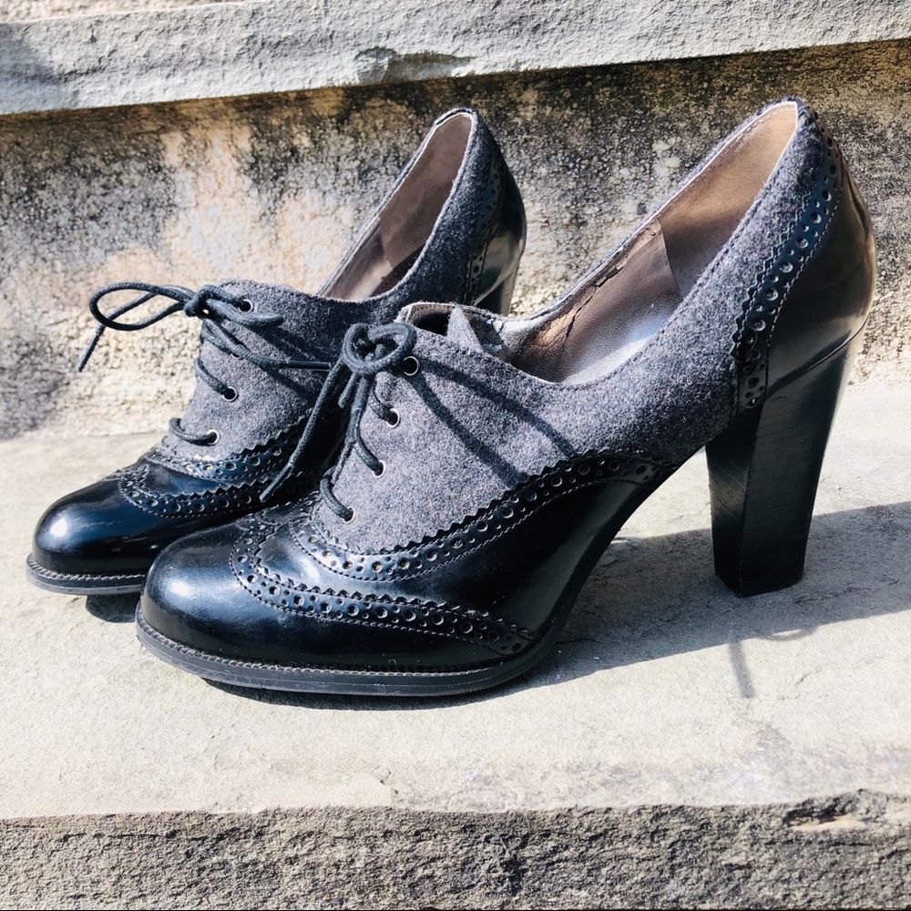 Marc Fisher - Oxford Patent & Wool LaceUp Booties